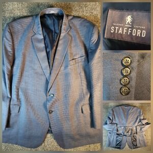 Stafford Big and Tall Travel Blue Wool Blend Blazer Mens 56BR Sports Coat Preppy